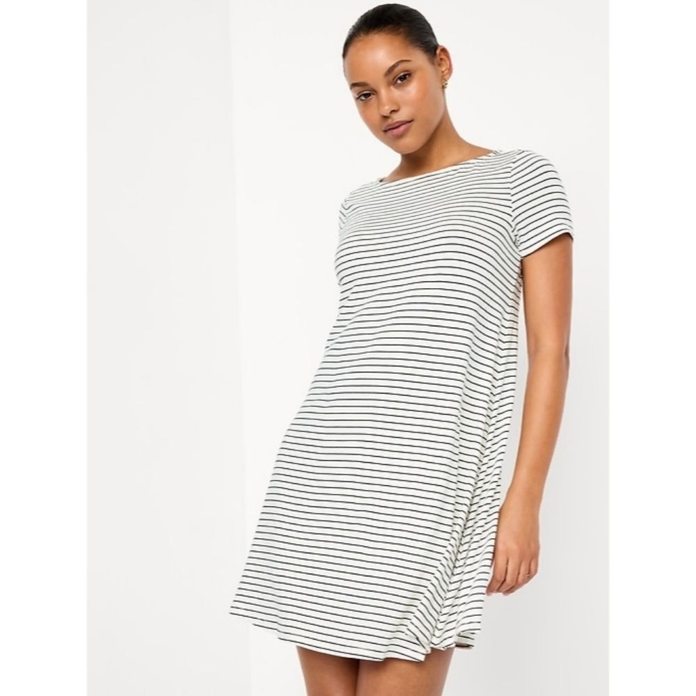 Old Navy Black & White Short Sleeve Ribbed Mini Swing Dress Size Small Womens S